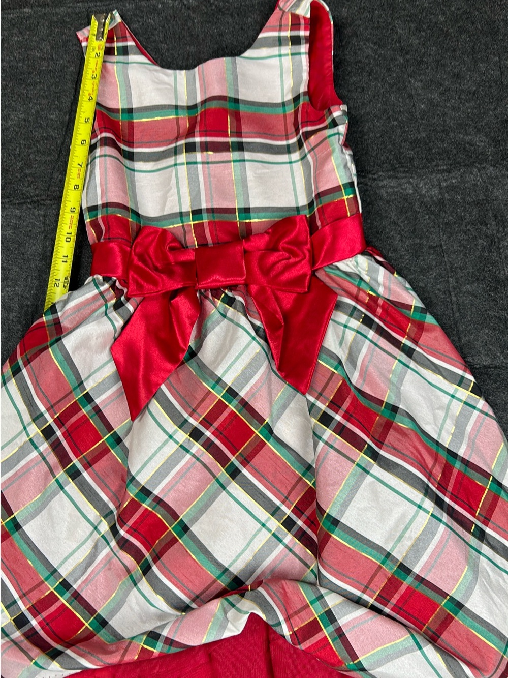 Gymboree Red and Green Plaid Holiday Skirted Dress with Satin Bow